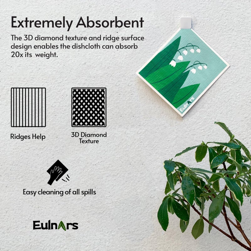 Eulnars Swedish Dishcloths  8 Pack Reusable Paper Towels with Clips  Non-Scratch Swedish Dish Towels for Kitchen  Super Absorbent Cellulose Dish Cloths  Biodegradable  No Odor Cleaning Rags - Image 2